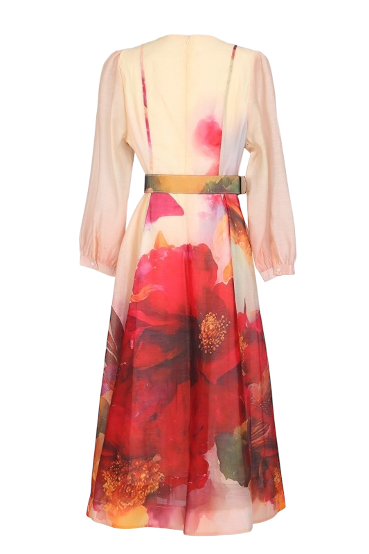 Floral Print Belted V-neck Maxi Dress