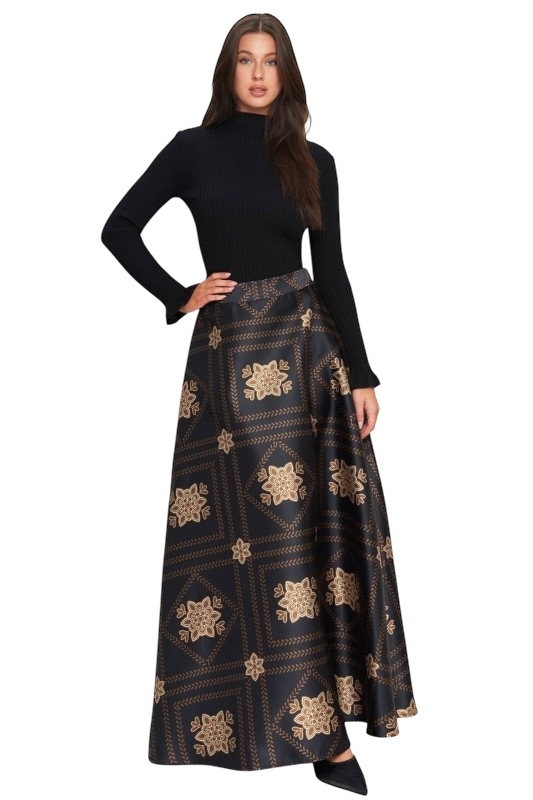 Geometric Jacquard Circle Maxi Skirt
