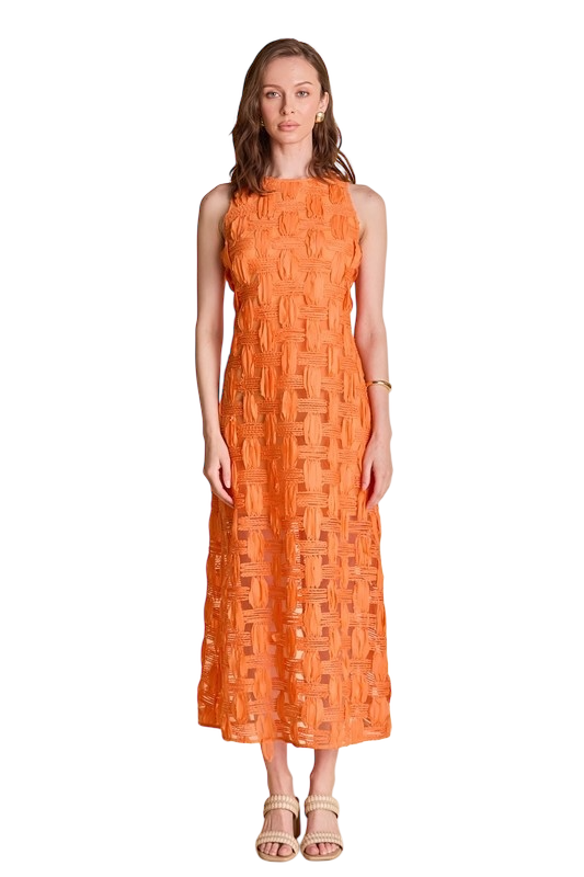Grid Textured Sleeveless Maxi