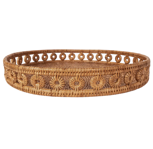 Round Rattan Tray with Glass Insert