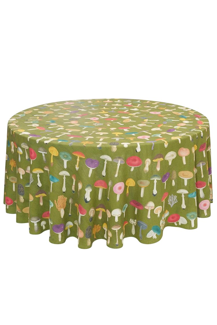 S&B x John Derian Green Fungi Round Linen Tablecloth