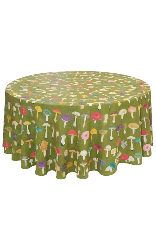S&B x John Derian Green Fungi Round Linen Tablecloth