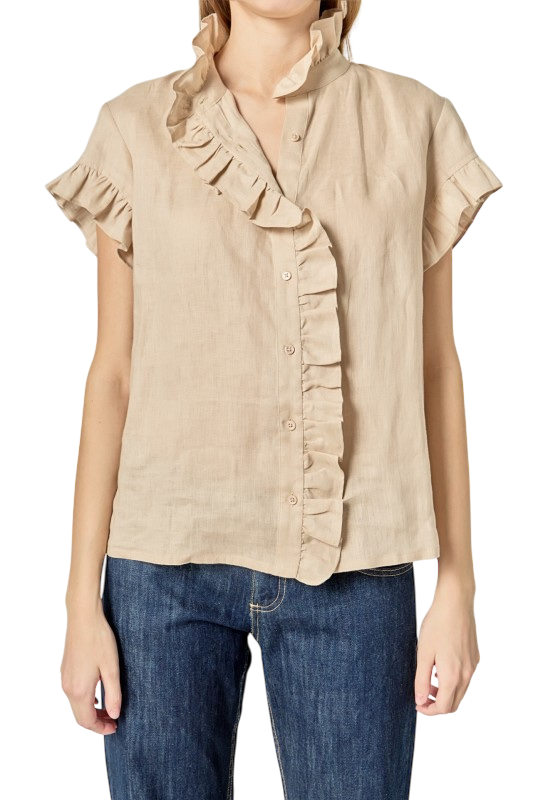 Linen Ruffle Shirt - Natural