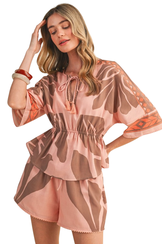 Tropical Peplum Top & Shorts Set
