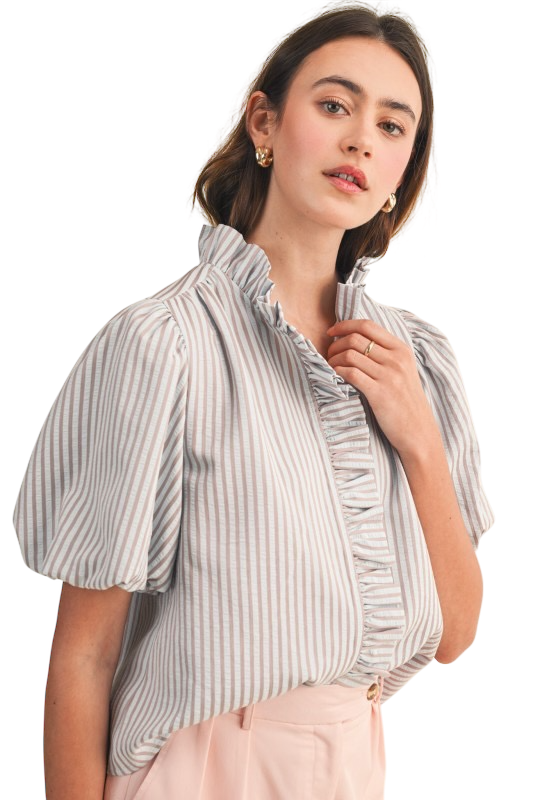 Stripe Ruffle Button Down