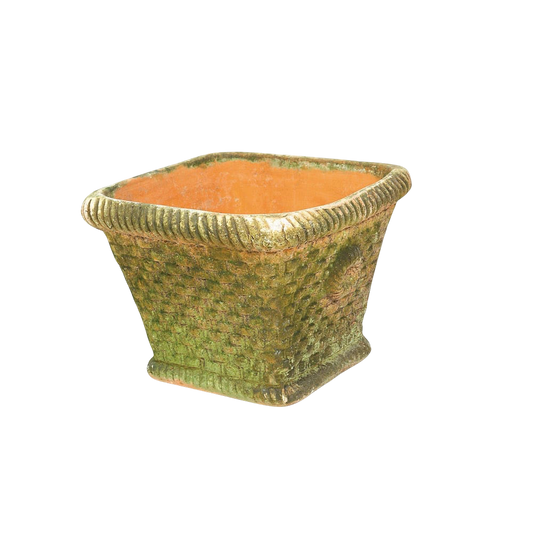Large Aged Square Woven Planter