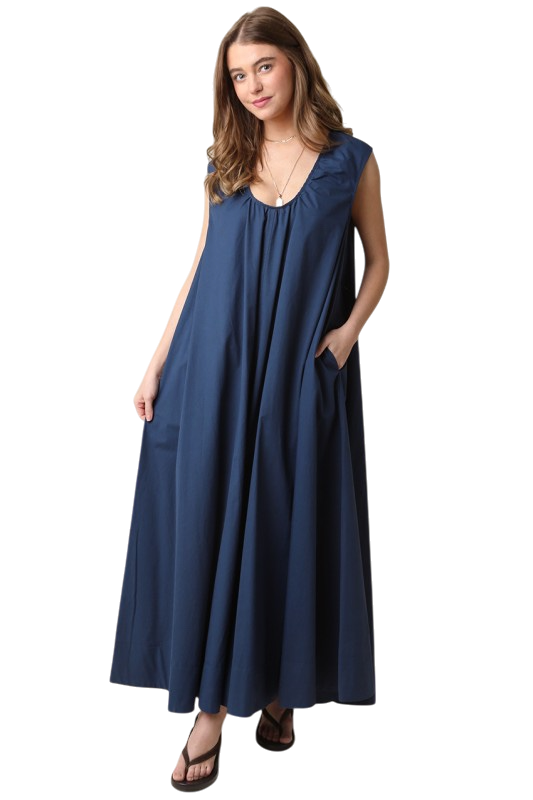 Navy Poplin Maxi