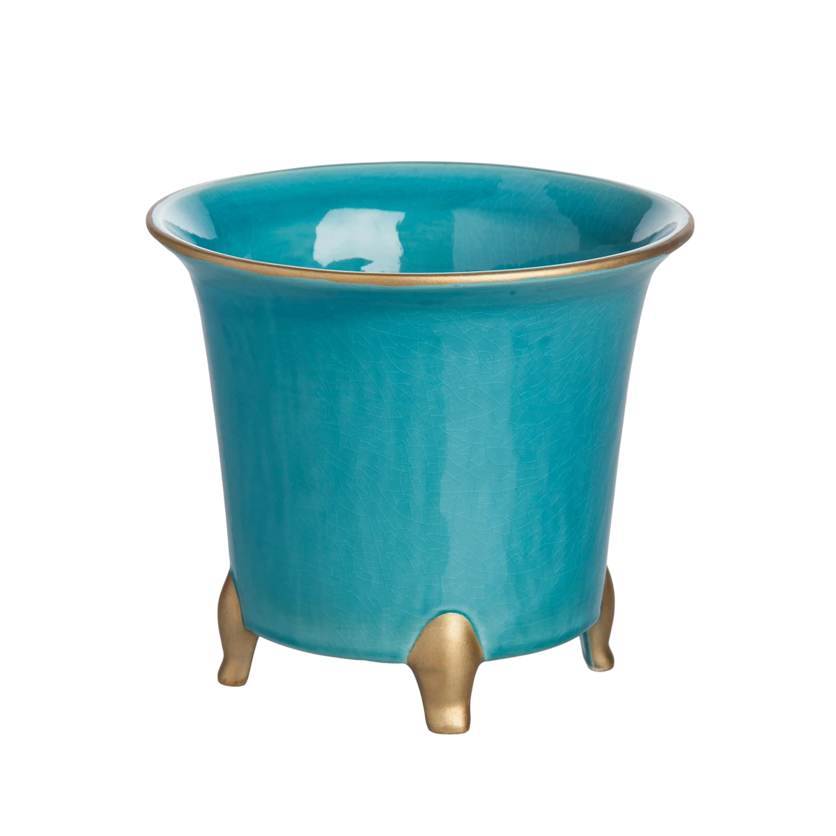 Turquoise & Gold Footed Cachepot