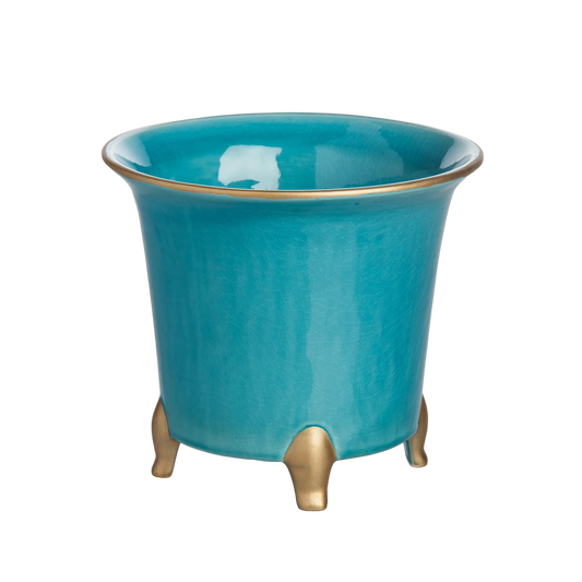 Turquoise & Gold Footed Cachepot