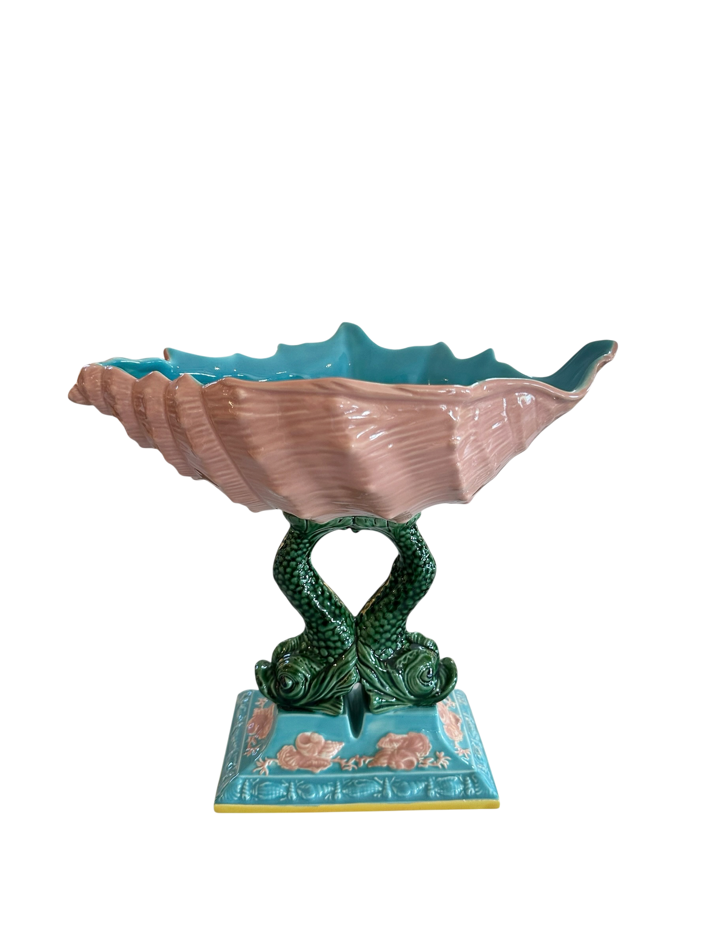 Vintage Italian Majolica Dolphin Seashell Compote