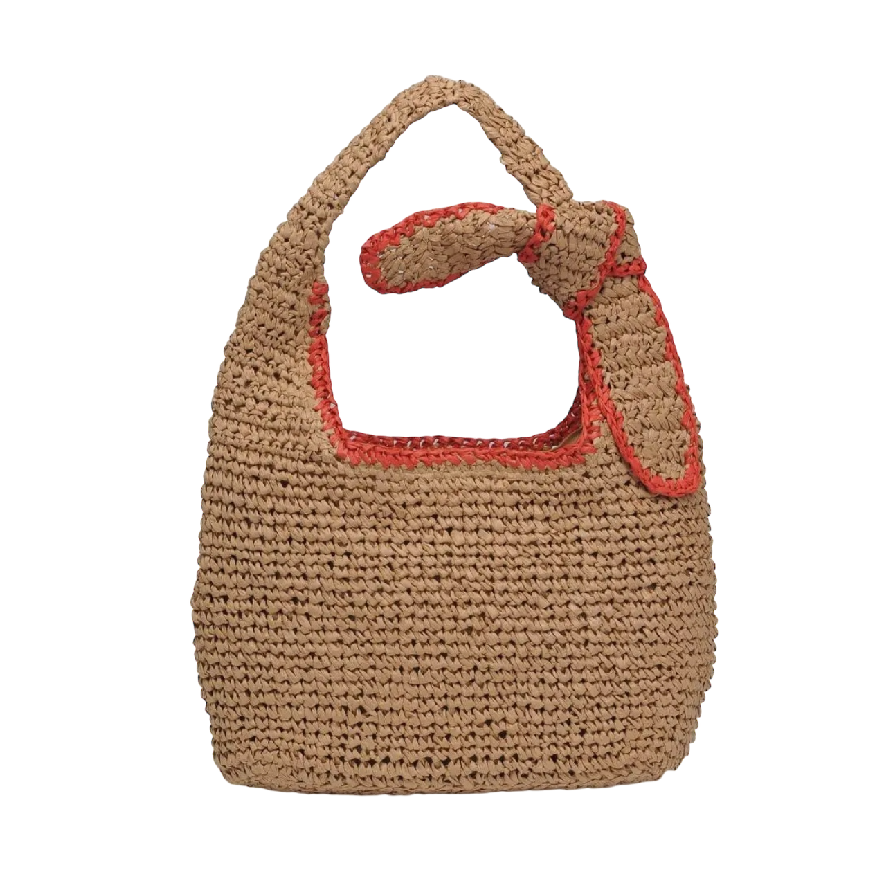 Raffia Knot Tote in Coral
