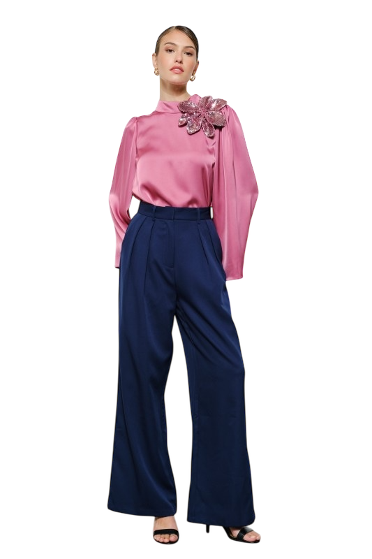 Sequin Flower Satin Blouse