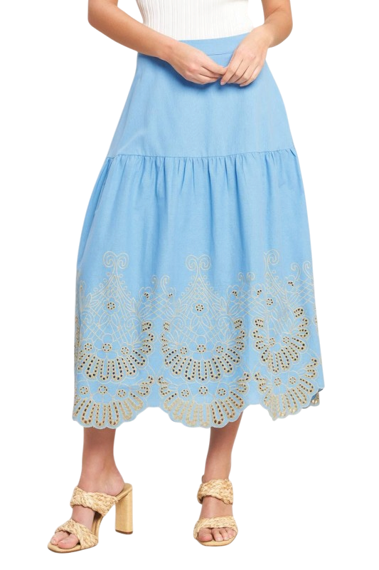 Eyelet Midi Skirt in Sky Blue