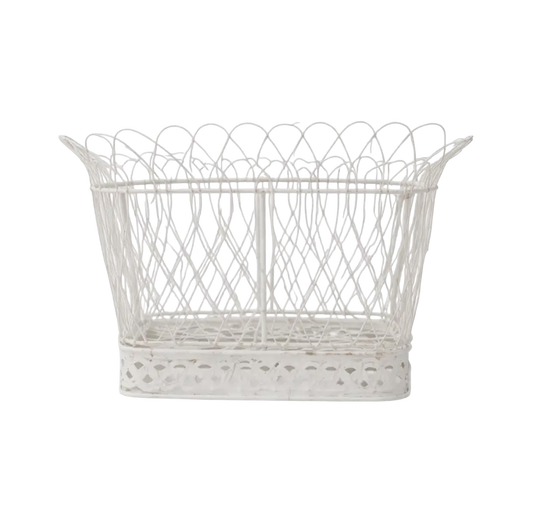 Square White French Wire Basket