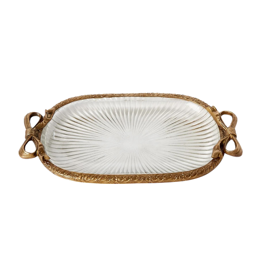 Antique Gold Glass Vanity Tray with Bow