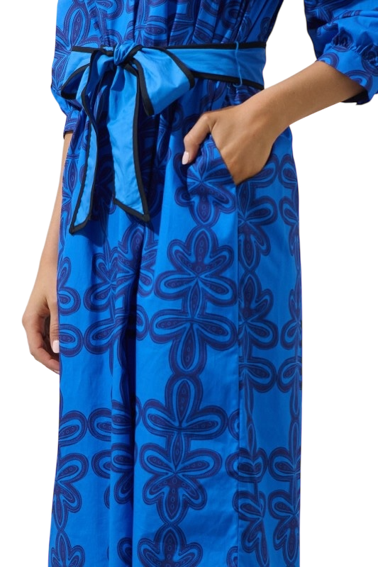 Blue Abstract Split Neck Midi
