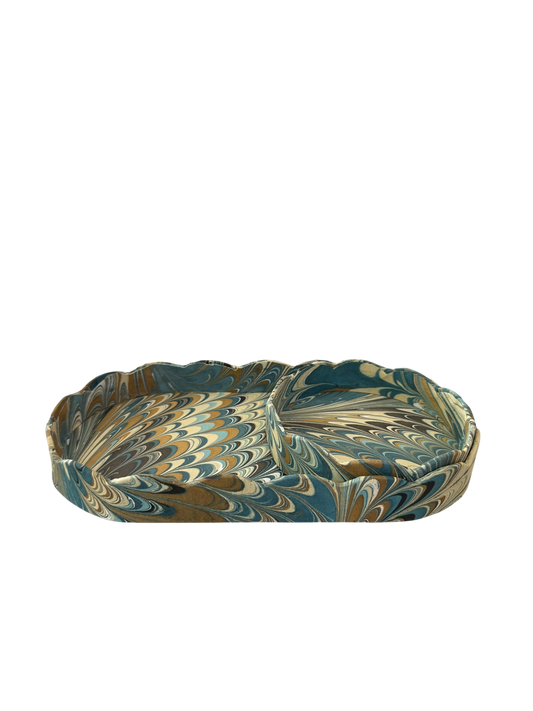 Nesting Scalloped Hand-Marbled Oval Desk Tray Set