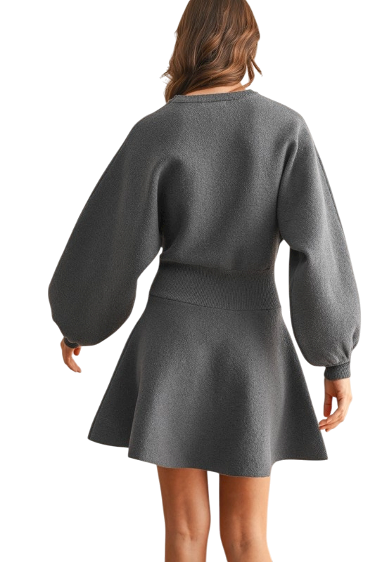 Ballon Sleeve Sweater Dress - Slate