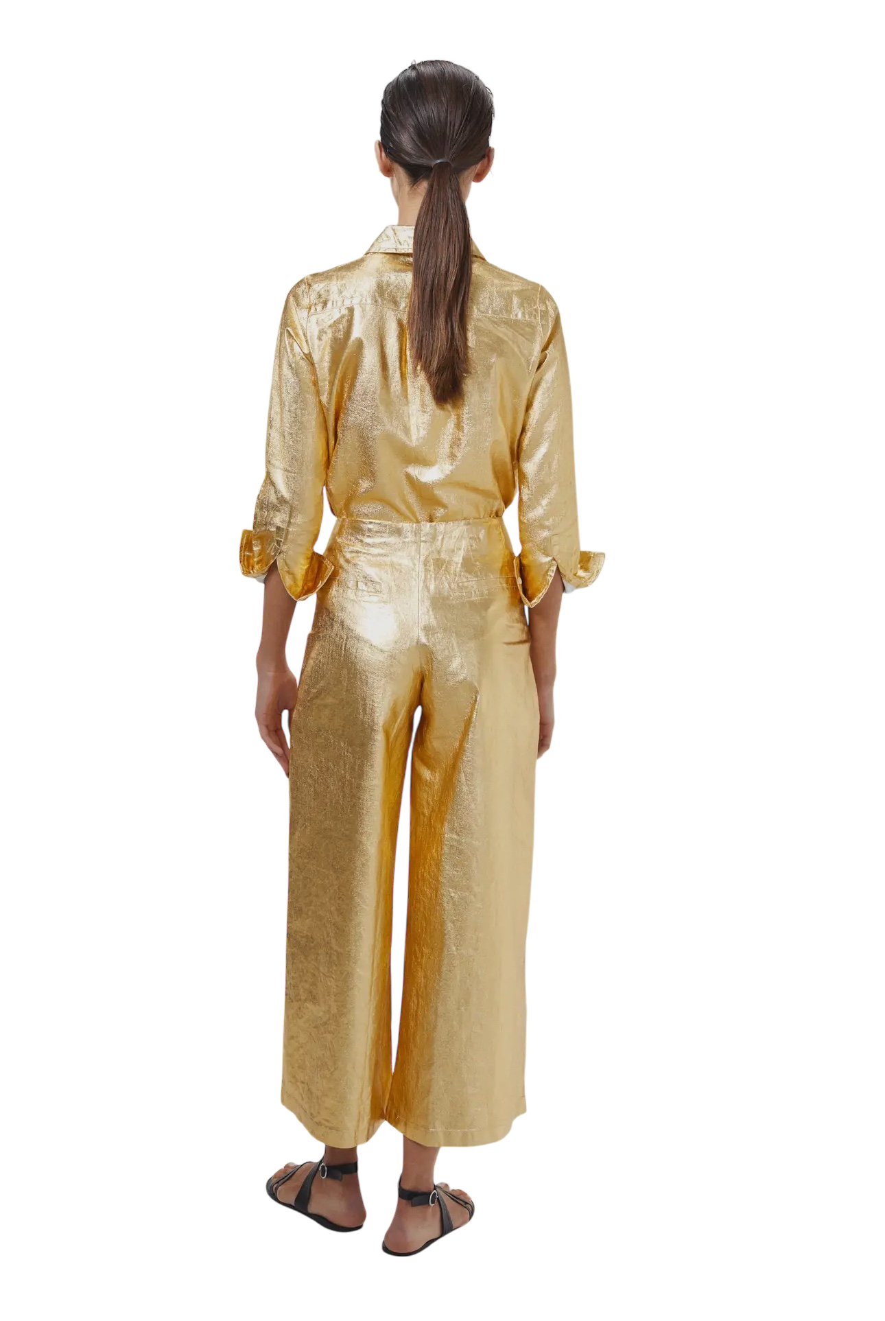 Culotte Metallic Linen Pant - Gold