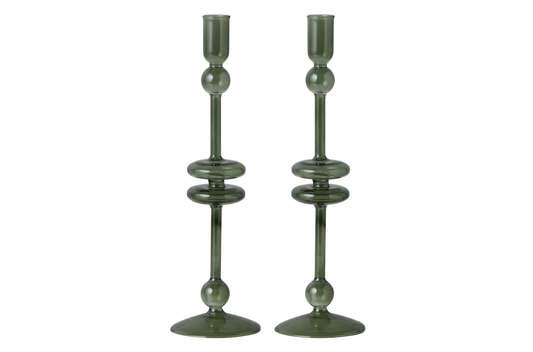 Emerald Glass Candlestick Pair - Large