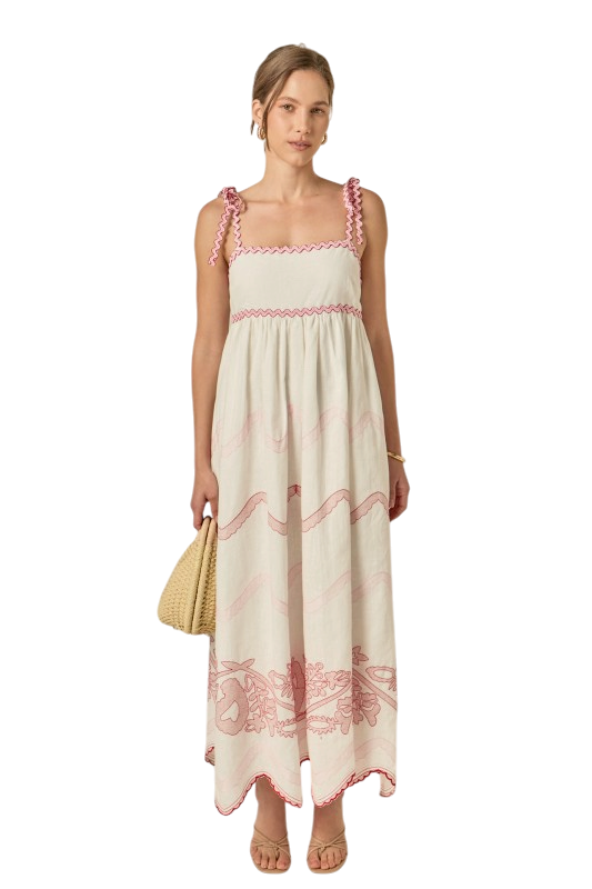 Pink Embroidered Ric Rac Maxi