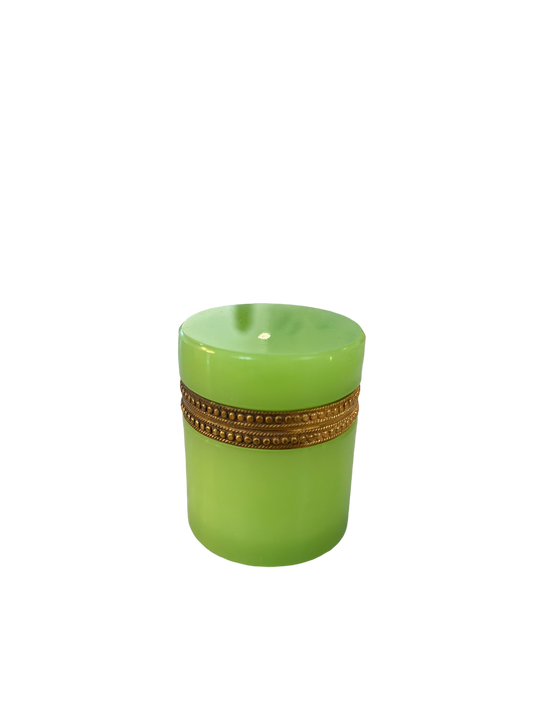 Antique Cylindral Opaline Glass Box - Lime