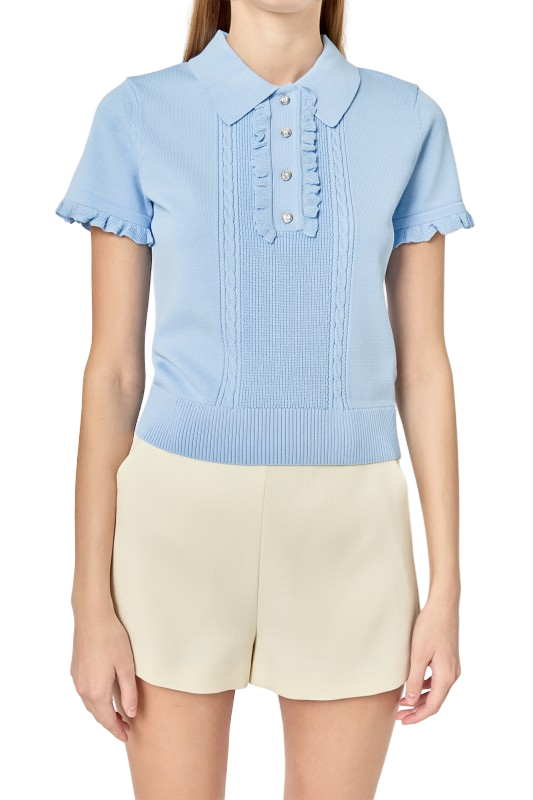 Ruffle Placket Knitted Top