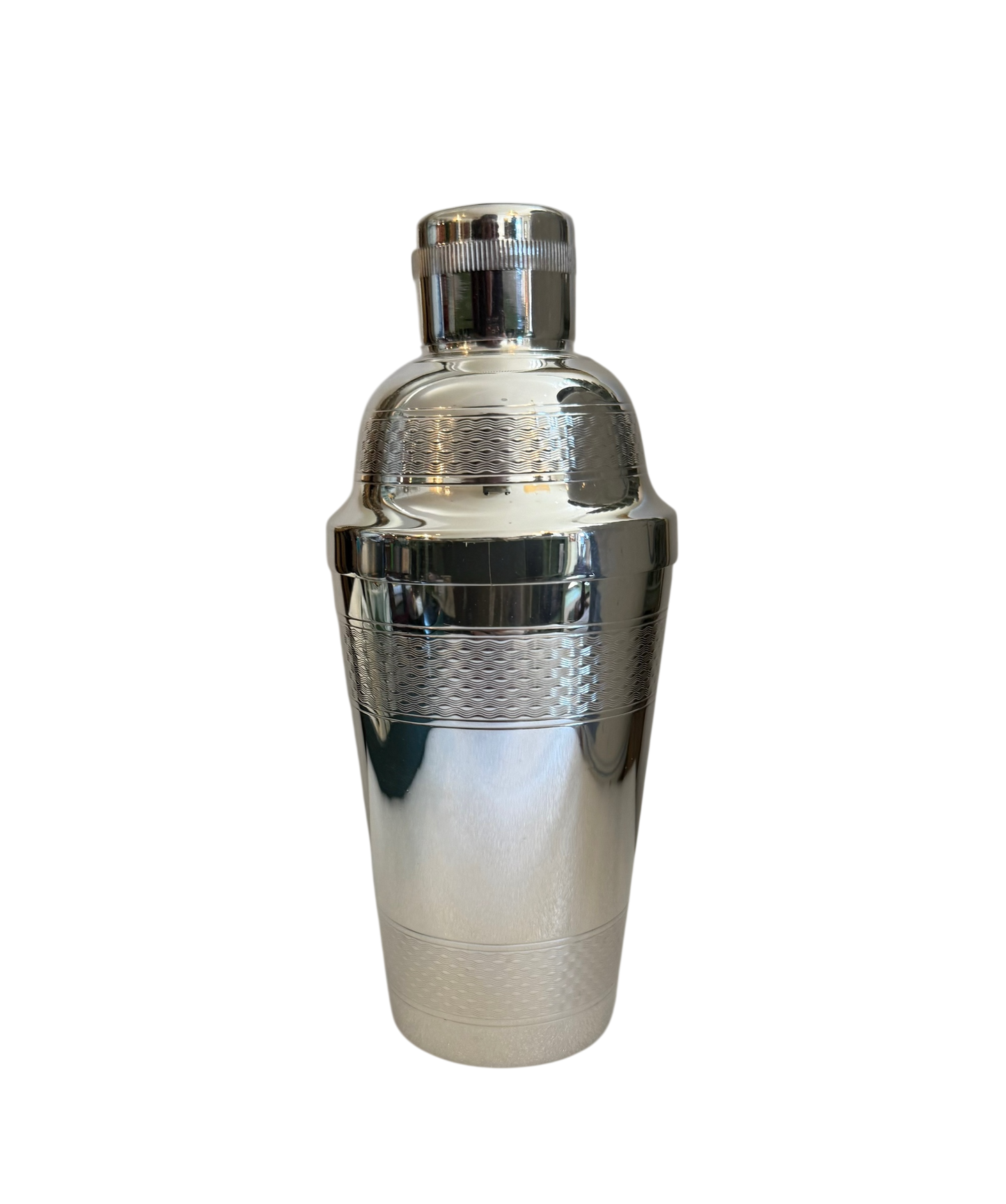 Vintage 8.25” Cocktail Shaker, Engine Turned