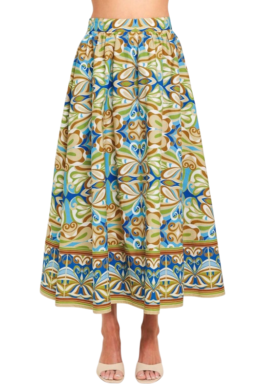 Blue & Green Abstract Skirt