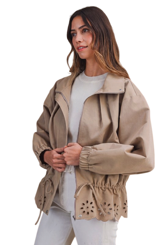 Oversized Eyelet Hem Jacket