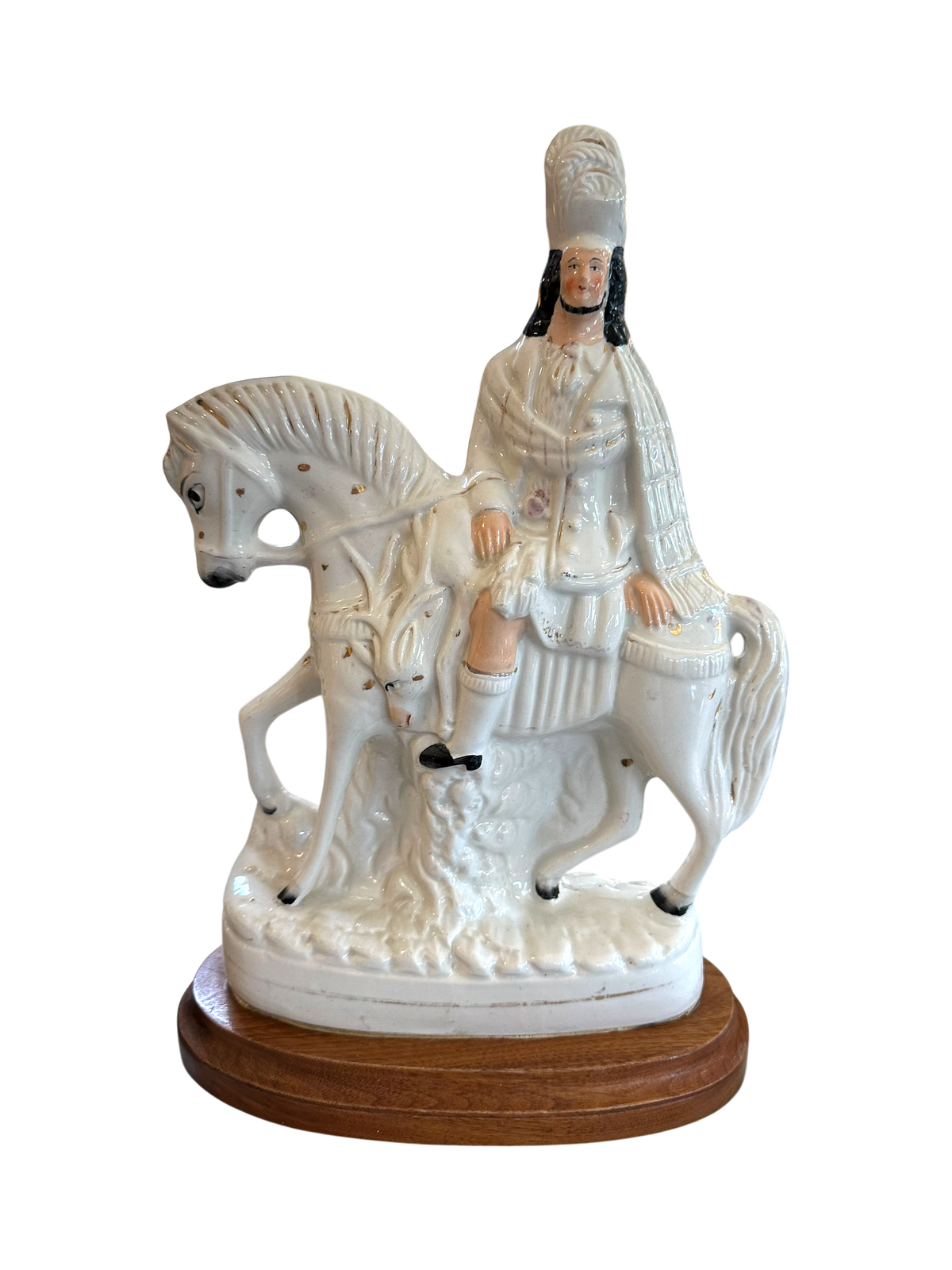 Pair of Antique Staffordshire Horseman on Wood Base
