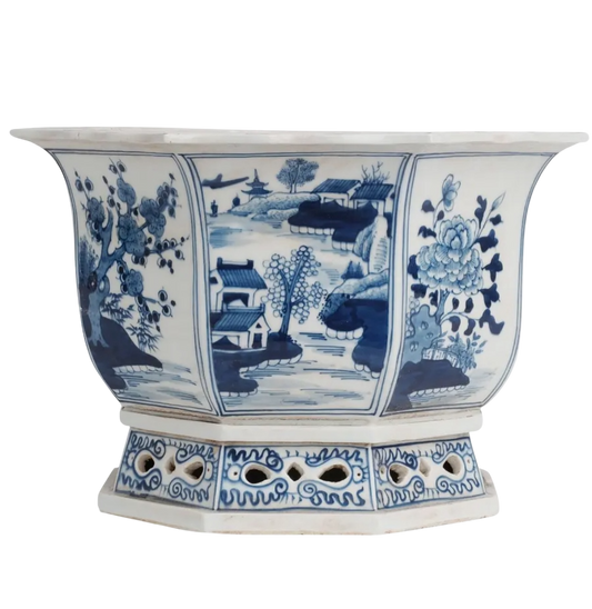 Round Floral Scalloped Pierced Planter