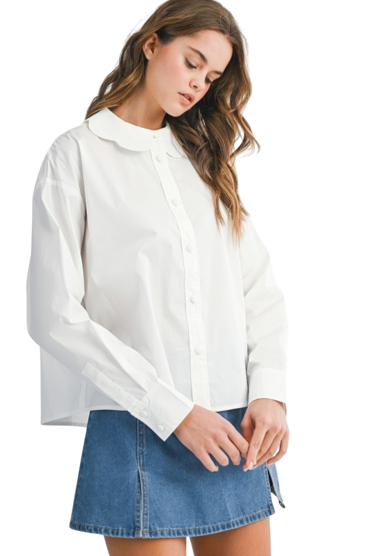 Scalloped Collar Button Up Shirt