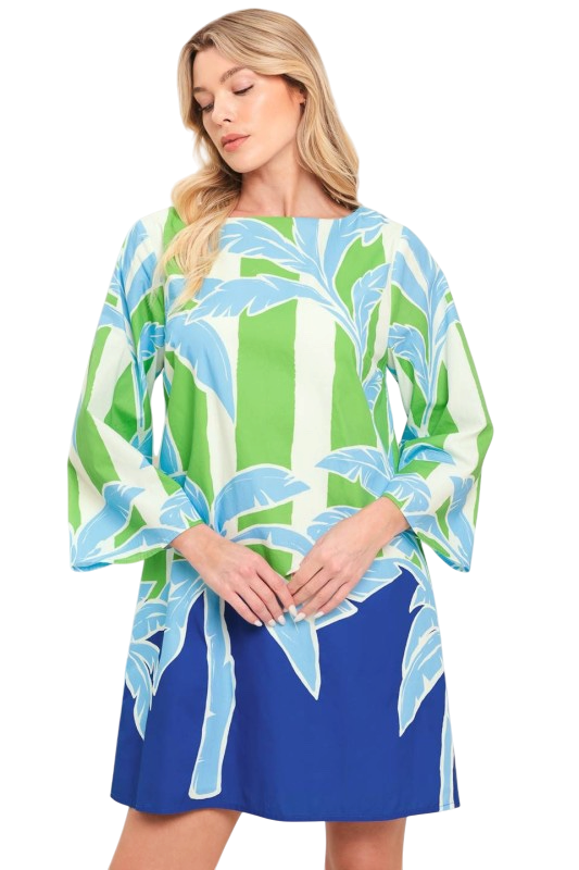 Green and Blue Palms Mini Dress
