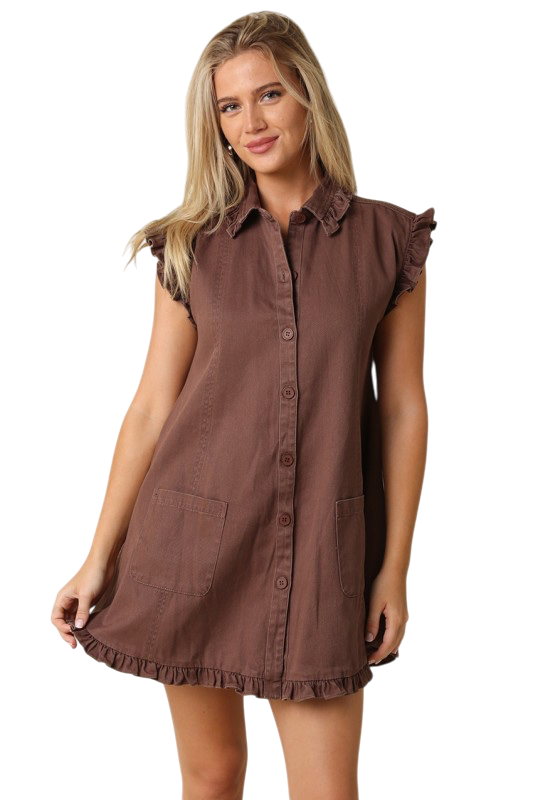 Ruffle Trim Shirt Dress - Two Colors