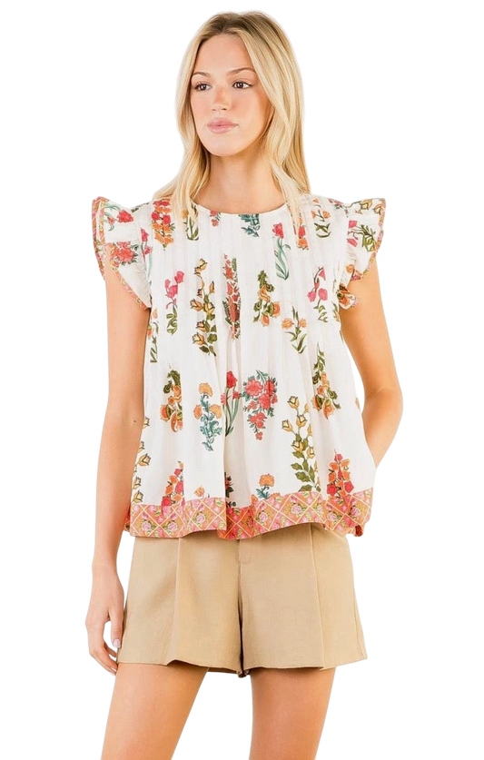 Flutter Sleeve Floral Pattern Top