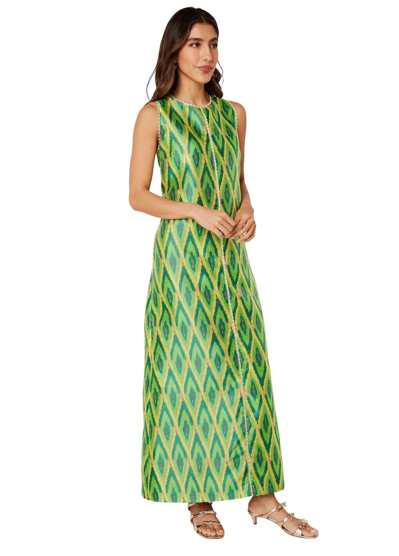 Hannah Dress Lime Ikat Jacquard