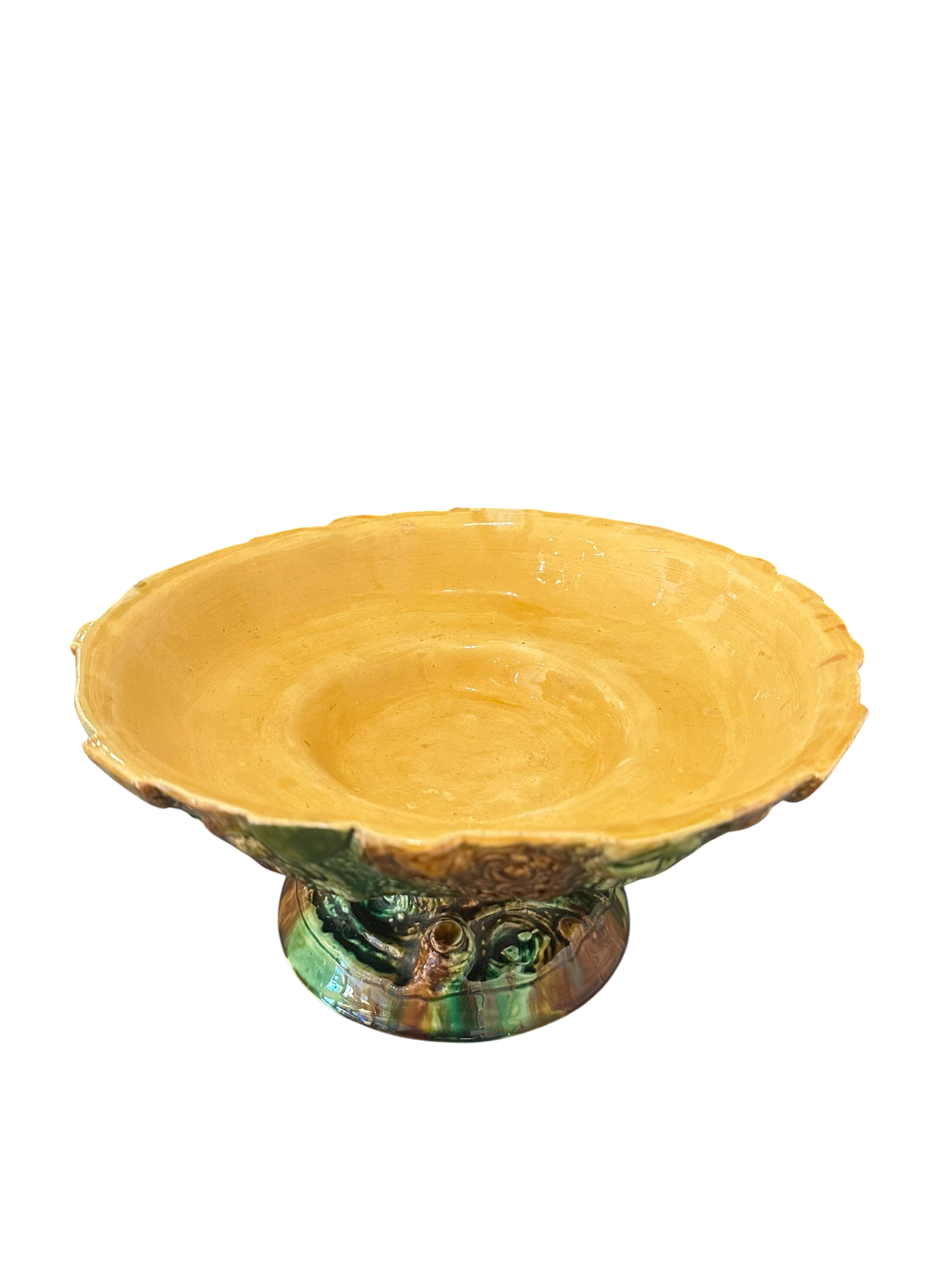 19th-C. Majolica Pedestal Compote