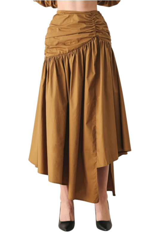 High-Low Midi Skirt in Cognac