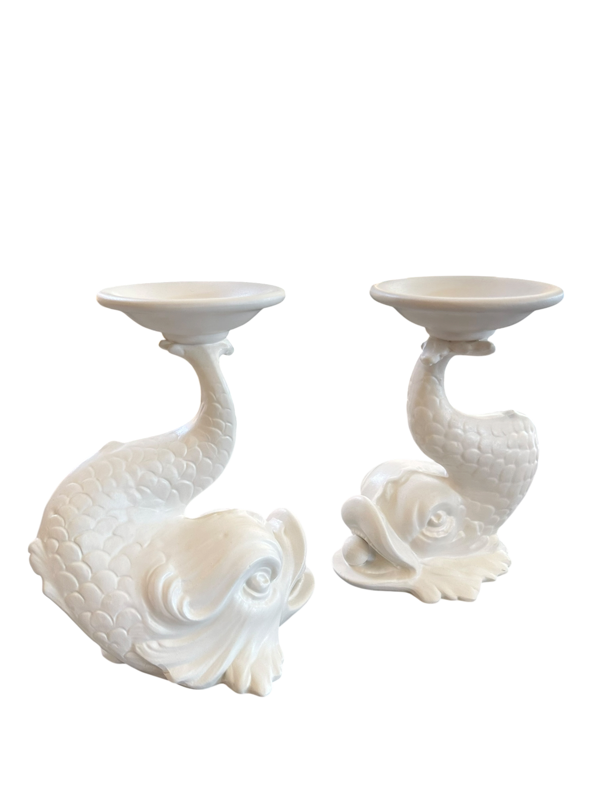 Dolphin Candle Holder Pair - Matte White