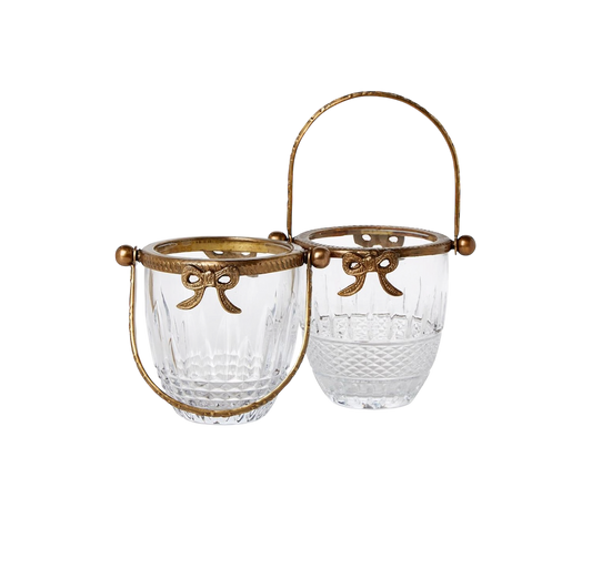 Antique Gold Finish Class Basket with Bow Accent