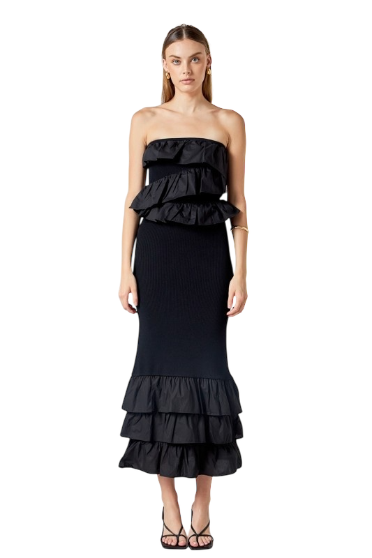 Mixed Media Fitted Strapless Maxi