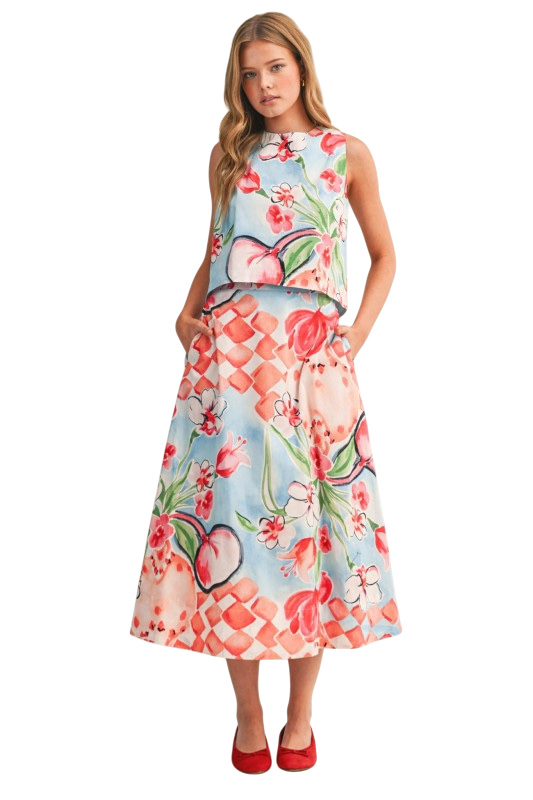 Floral Crop Tank and Midi Skirt Set
