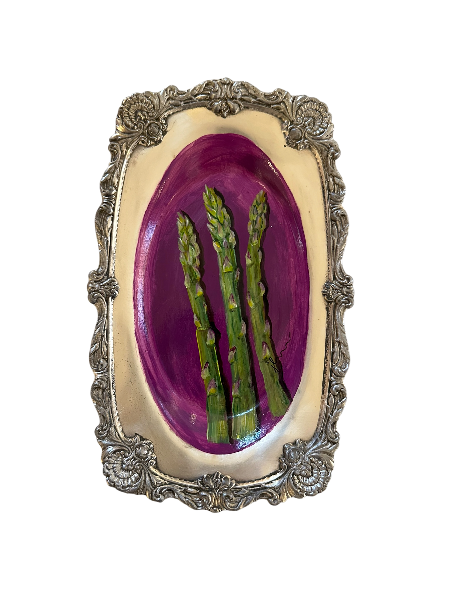 Jenn Leverett Art - Fuchsia Asparagus on Silver