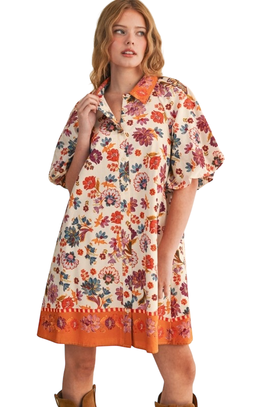 Collared Button Down Floral Mini Dress