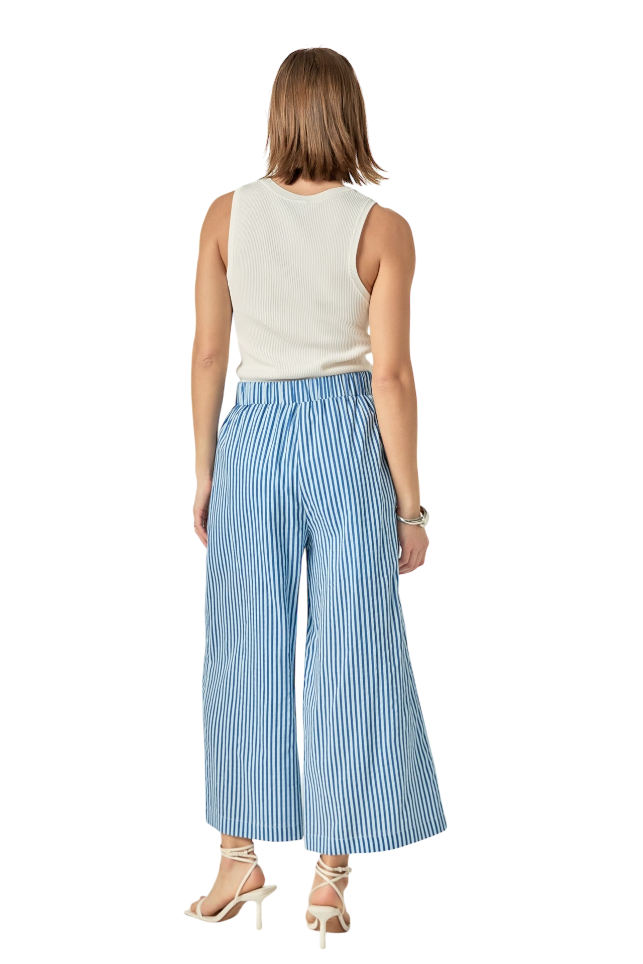 Blue & White Striped Wide Leg Pants