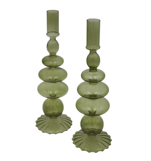 Willow Green Candlestick Pair