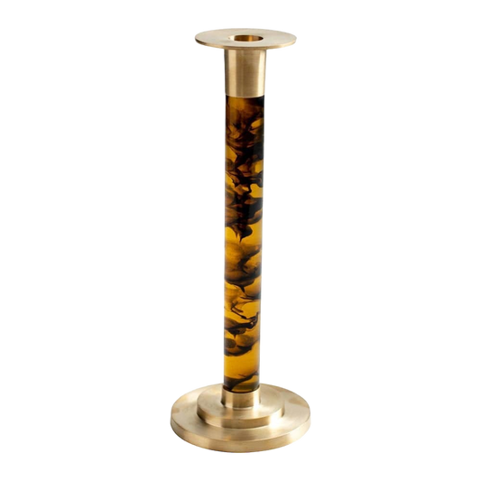 Large Brass & Resin Tortoiseshell Candlestick