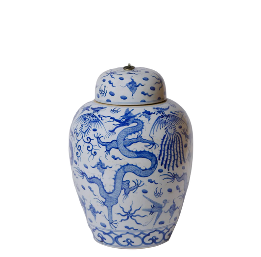 Blue and White Porcelain Dragon Lidded Jar
