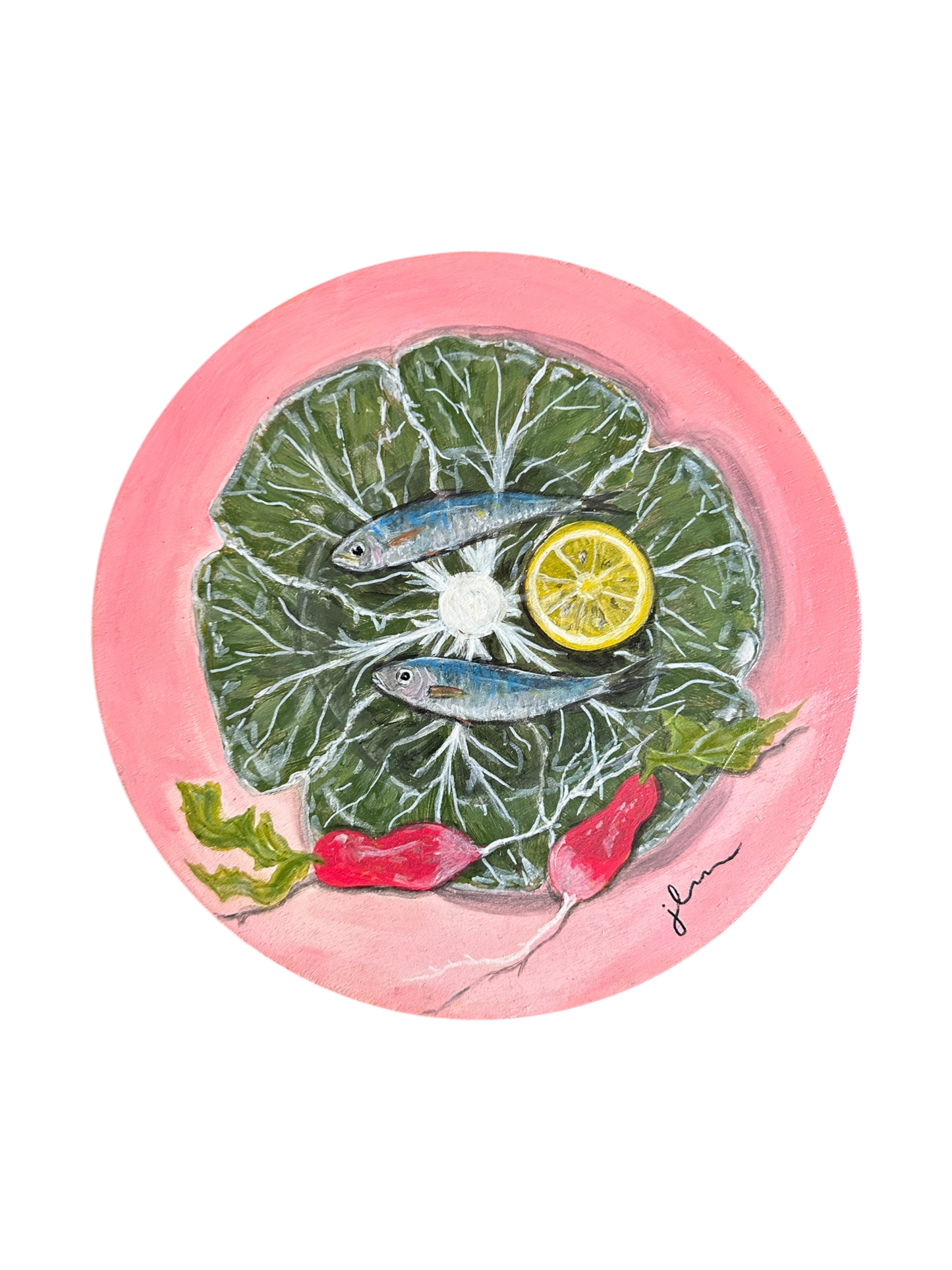 Jenn Leverett Art - Plated Sardines on Round Board